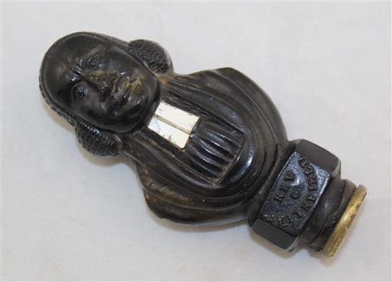 An American pressed horn Rev. G. Whitefield figural seal, dated 1839, 3.25in.